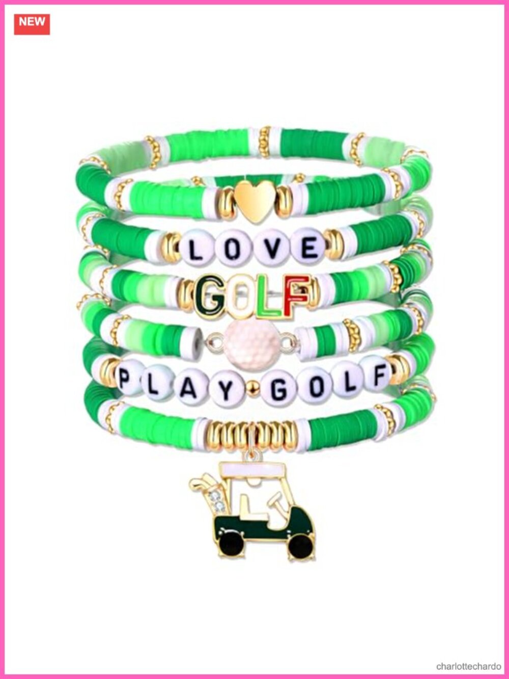 Golf Themed Heishi Clay Beaded Stretch Bracelet Stackable Set Women Accessories